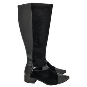 Maher Italian Expression Women's Suede Patent leather Riding Boots Black Size 39